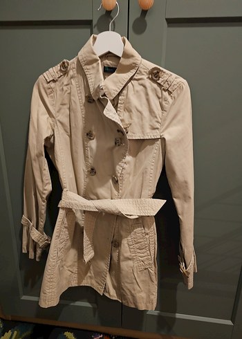 Düğmeli Bej Kadın Trençkot - Görsel 5