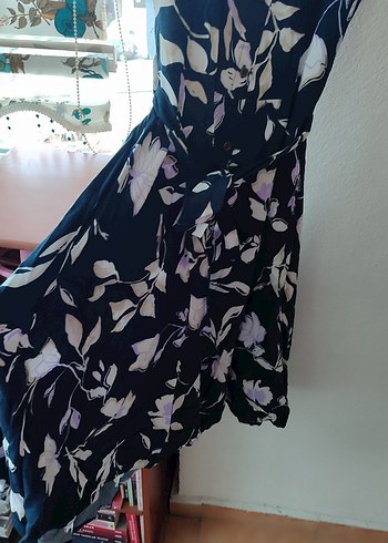 Düğmeli Mavi Beyaz Puantiyeli günlük elbise - Görsel 4