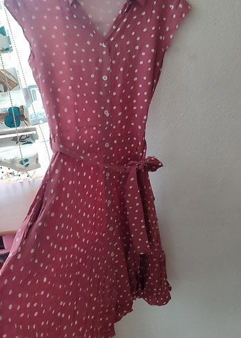 Düğmeli Mavi Beyaz Puantiyeli günlük elbise - Görsel 7