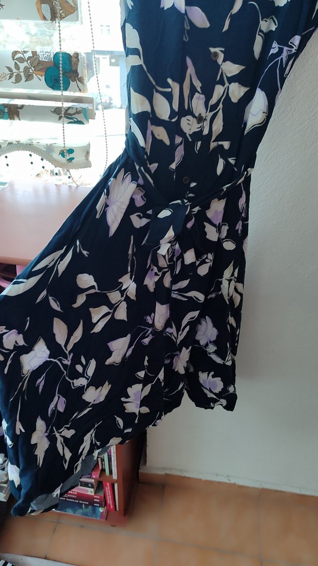 Düğmeli Mavi Beyaz Puantiyeli günlük elbise - Görsel 4