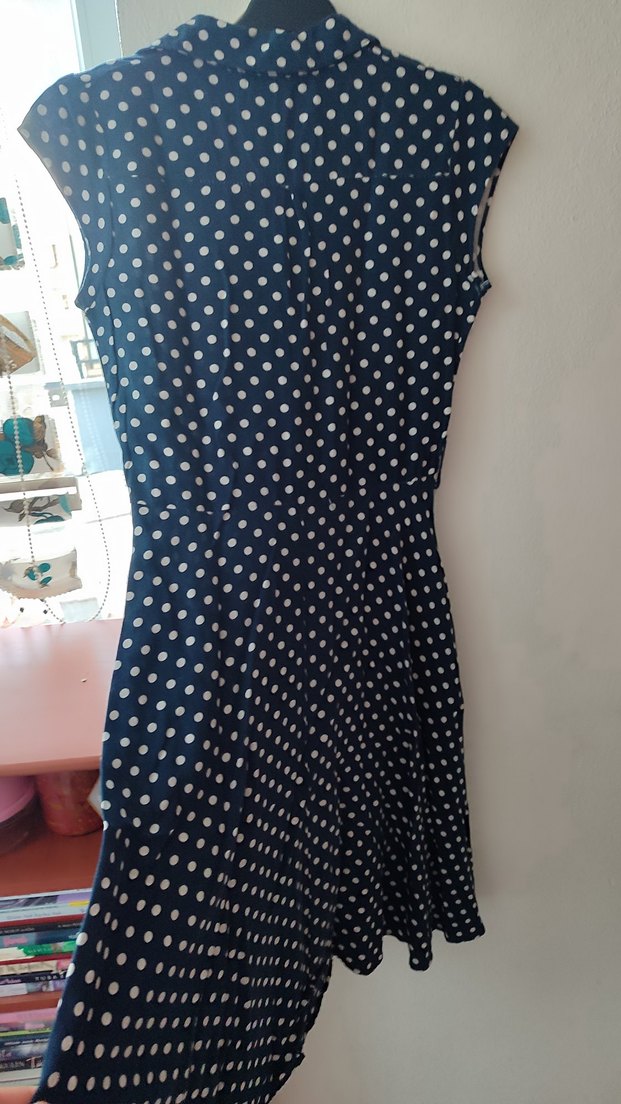 Düğmeli Mavi Beyaz Puantiyeli günlük elbise - Görsel 2