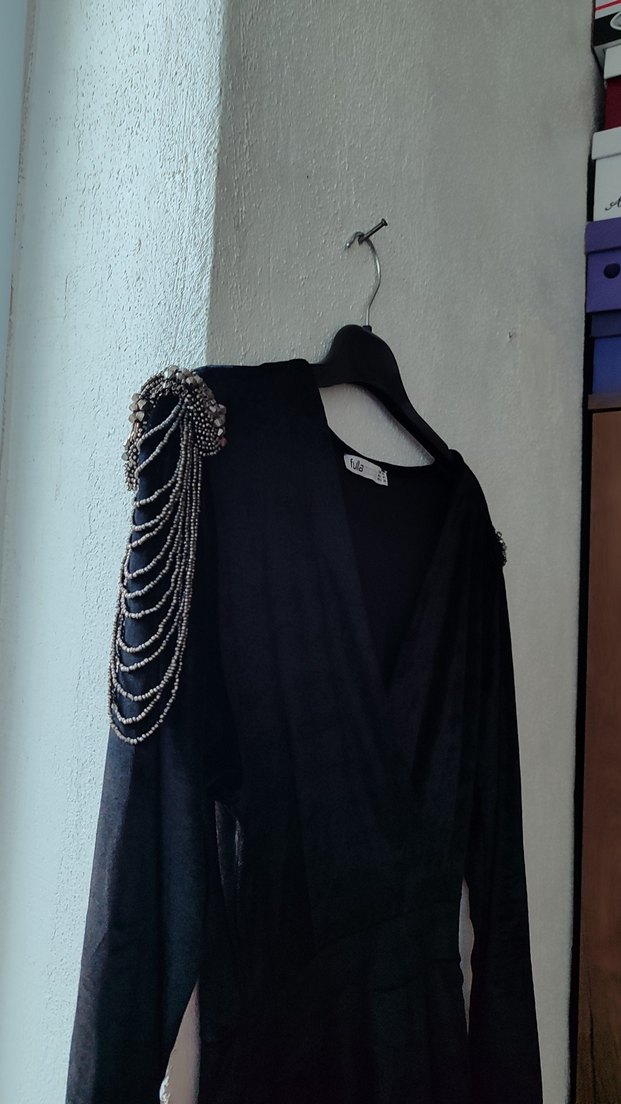 Ruffled V Yaka Siyah Hamile Bluz elbis - Görsel 2