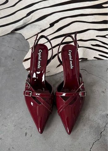Mango Bordo Rugan Tokalı Stiletto Topuklu Kadın Ayakkabı