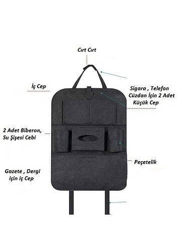  Beden Renk Oto Koltuk Arkası Organizer 2 li paket 