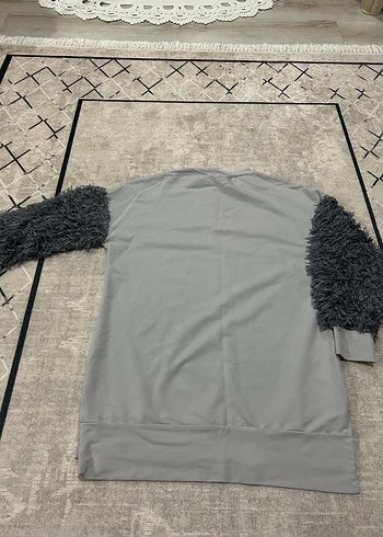 Gri Kadın Peluş Kollu Sweatshirt - Görsel 2