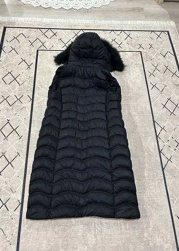 Kürk Detaylı Uzun Siyah Kadın Yelek - Görsel 2