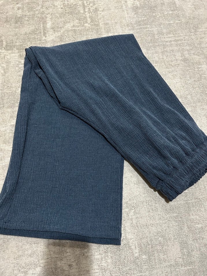 Gri Mavi Bol Kesim Midi Denim Pantolon - Görsel 2