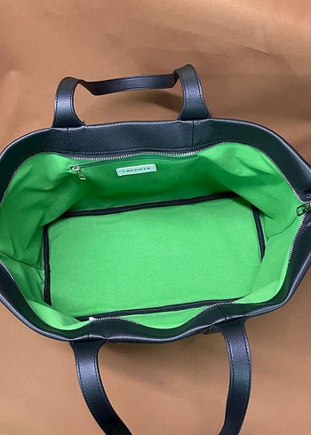 Lacoste Lacivert Deri Fermuarlı Kadın Çanta