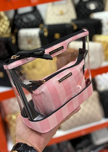 Beden pembe Renk Victoria's Secret Pembe Şeffaf Makyaj Çantası