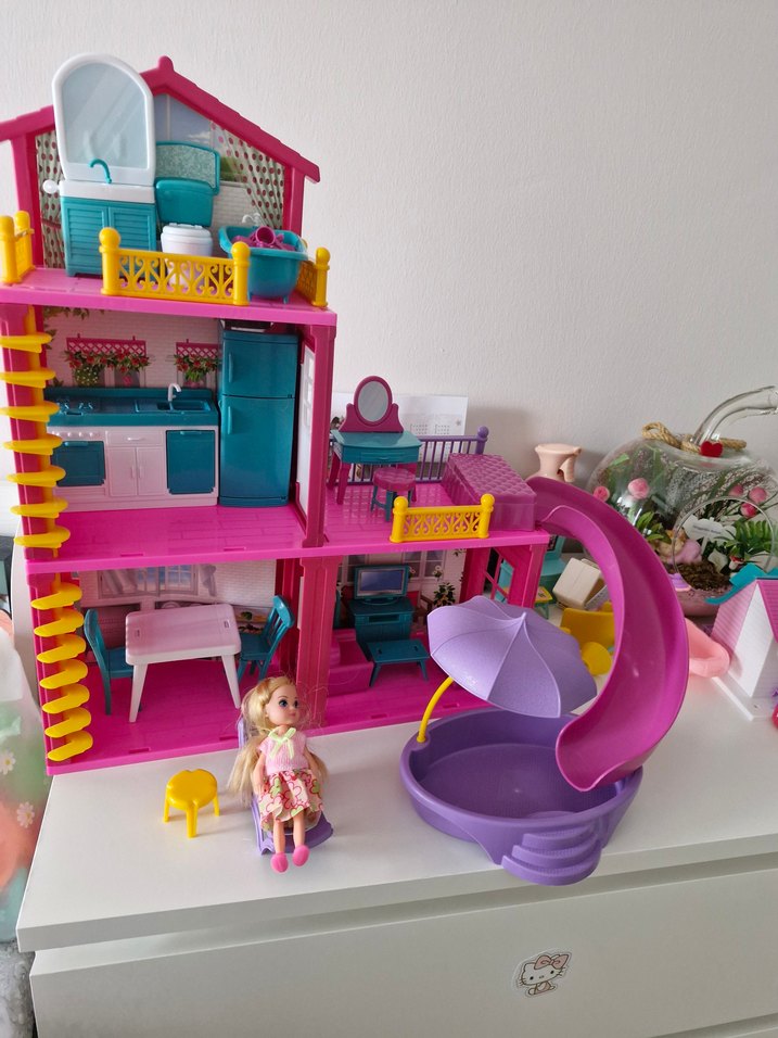 3 Katlı Pembe Oyuncak Ev ve Teraslı - Görsel 2