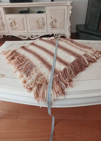 xl Beden camel Renk Bej Çizgili Uzun Örgü Bohem Pelerin