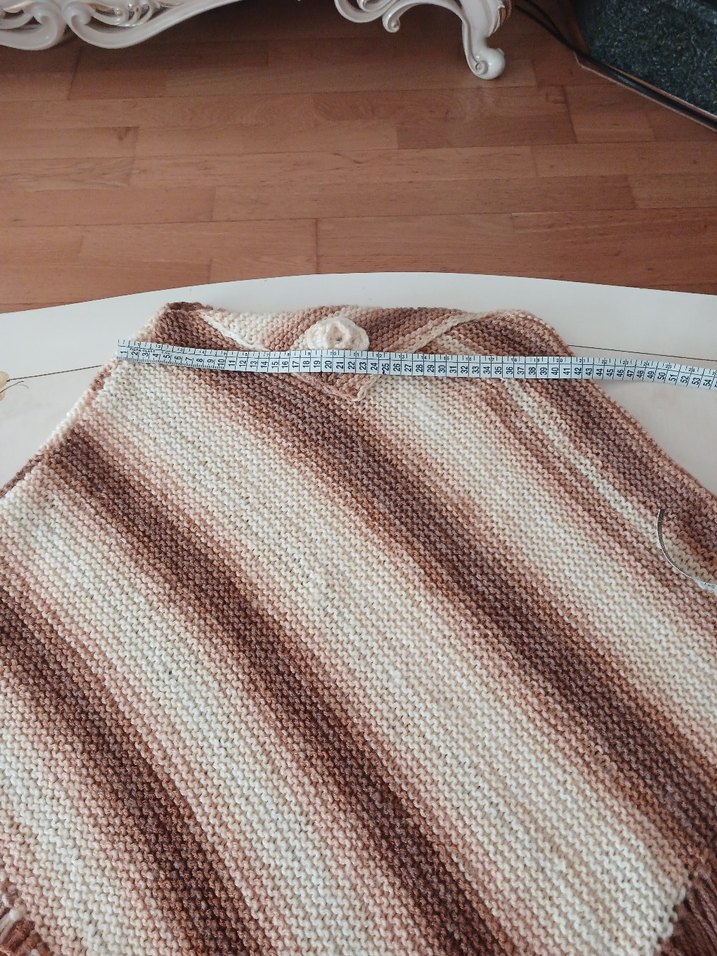 Bej Çizgili Uzun Örgü Bohem Pelerin - Görsel 3