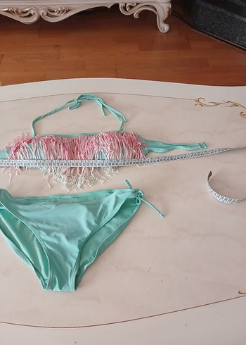 m Beden Püsküllü Turkuaz Mini Bikini