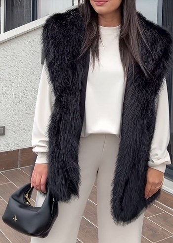 Siyah Kürk yelek - Görsel 2