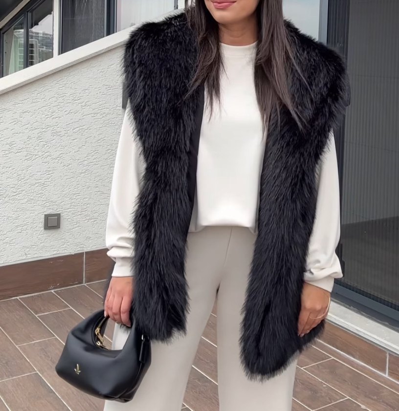 Siyah Kürk yelek - Görsel 2