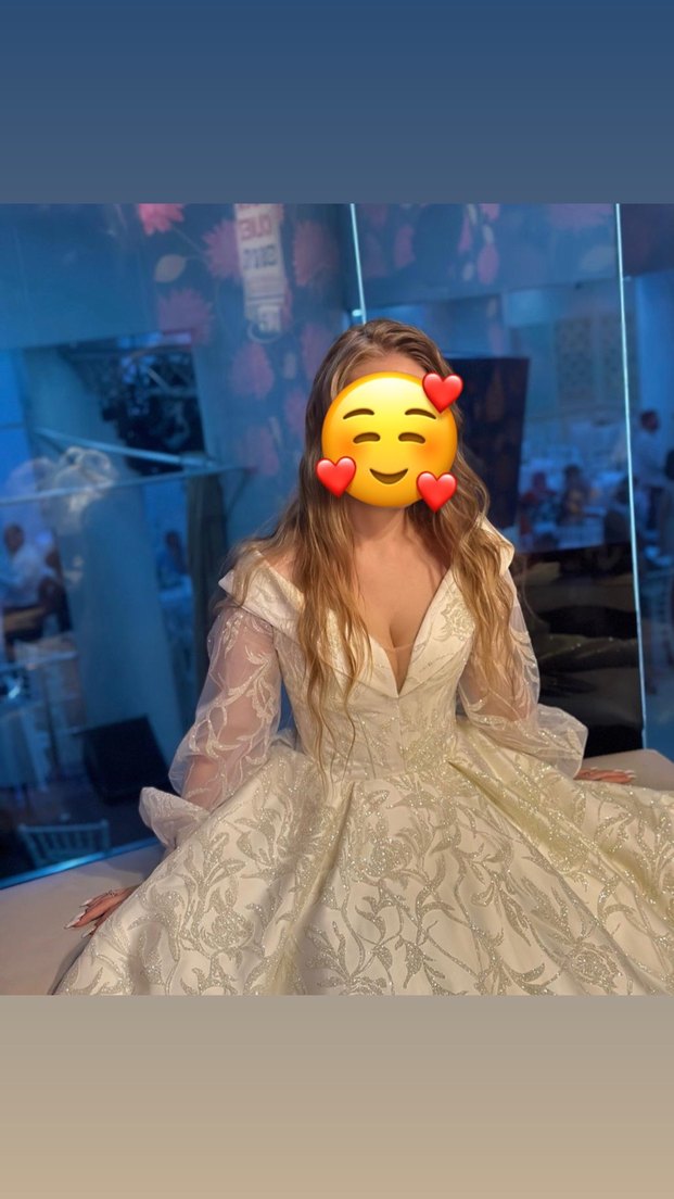 Uzun Kollu V Yaka Beyaz Prenses Gelinlik - Görsel 2