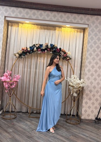 Mavi Drapeli Uzun Abiye Elbise - Görsel 2