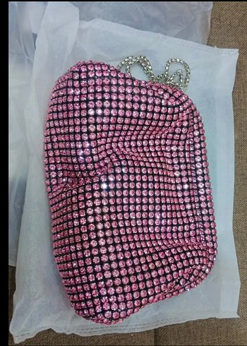 Pembe Payetli Yılan Desenli Kadın Portföy Çanta