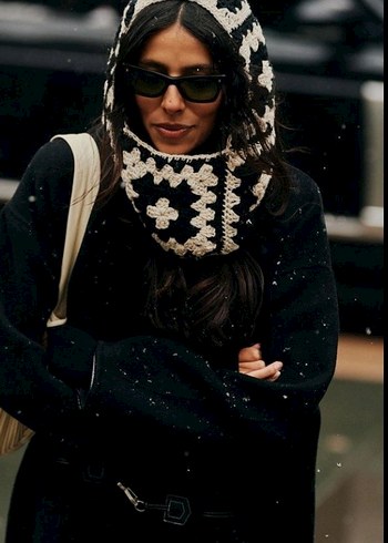 Siyah Örgü Street Wear Kadın Bere - Görsel 2