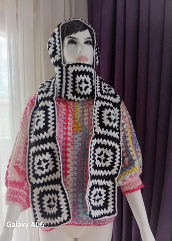 Siyah Örgü Kadın Bere,atkı - Görsel 5