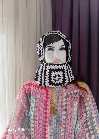 Siyah Örgü Kadın Bere,atkı - Görsel 2