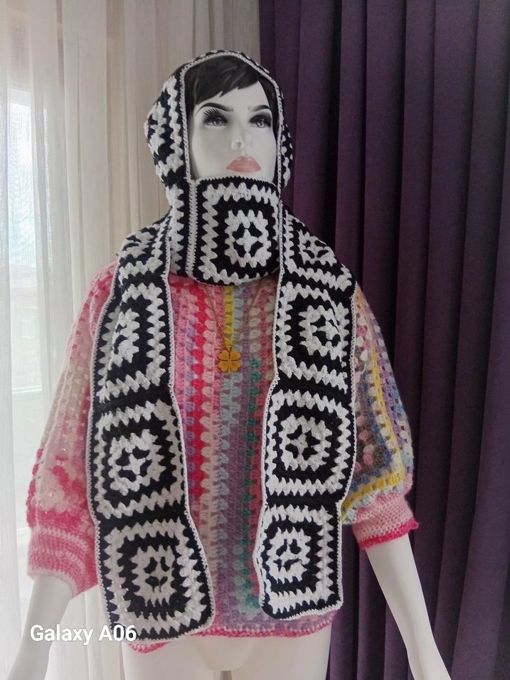 Siyah Örgü Kadın Bere,atkı - Görsel 5