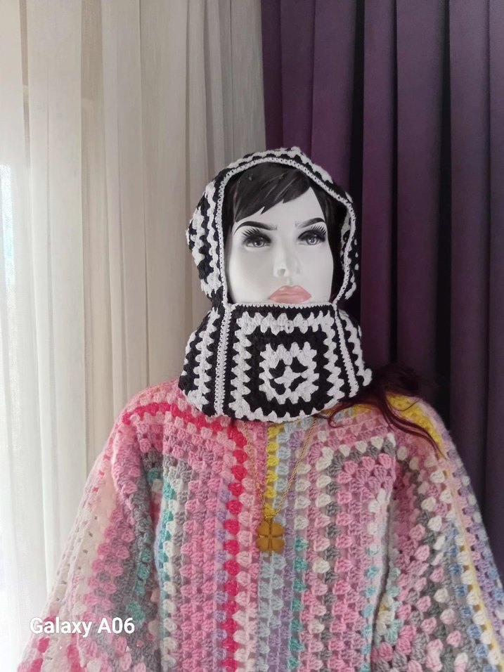 Siyah Örgü Kadın Bere,atkı - Görsel 2