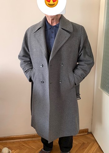 Gri Kemerli yün Erkek Kaban - Görsel 11