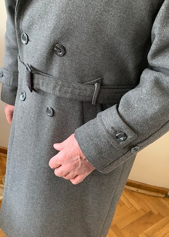 Gri Kemerli yün Erkek Kaban - Görsel 9