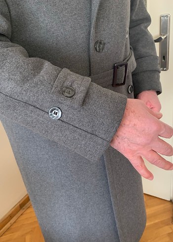 Gri Kemerli yün Erkek Kaban - Görsel 8