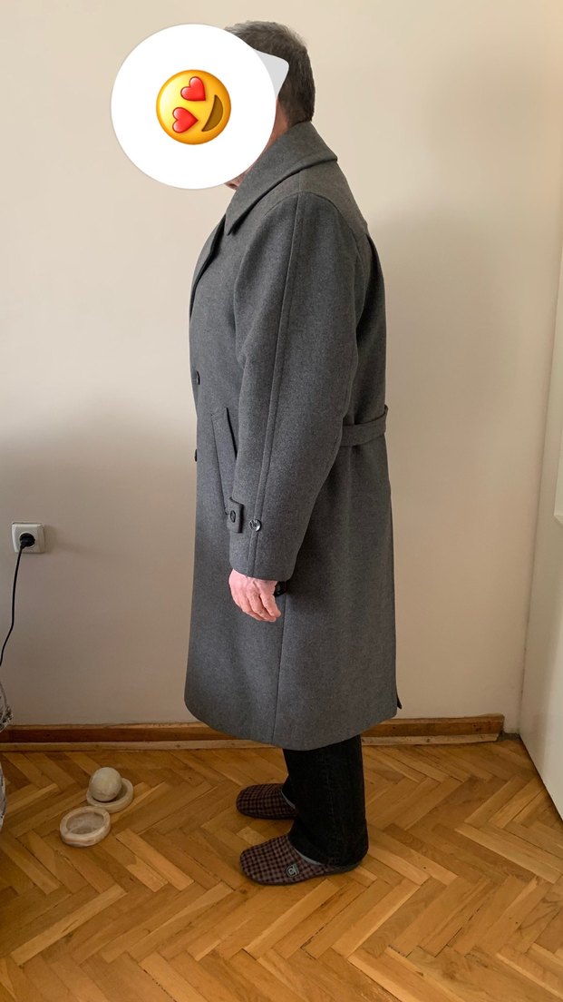 Gri Kemerli yün Erkek Kaban - Görsel 4