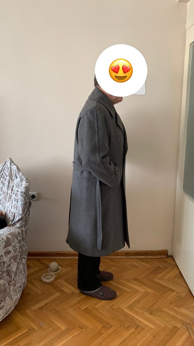 Gri Kemerli yün Erkek Kaban - Görsel 5