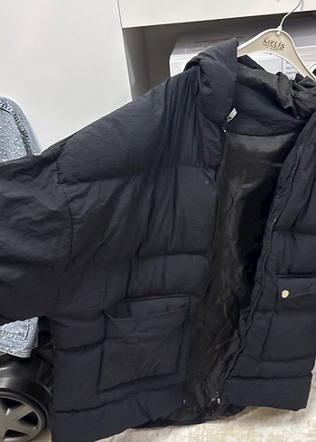 Düğmeli Siyah Kadın Kışlık Midi Mont - Görsel 2