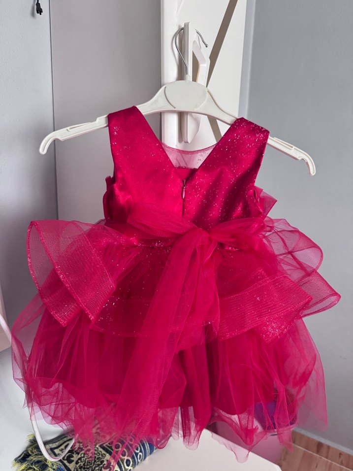 Kırmızı Kız Çocuk Fırfırlı Straplez Elbise - Görsel 2