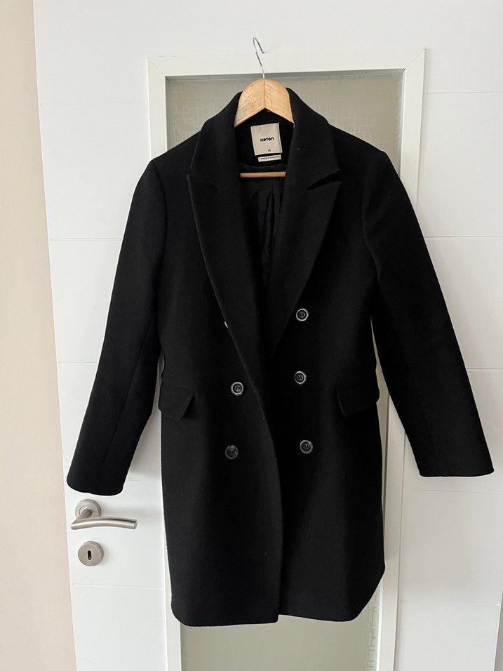 Siyah Çift Düğmeli kaşe Kaban - Görsel 2