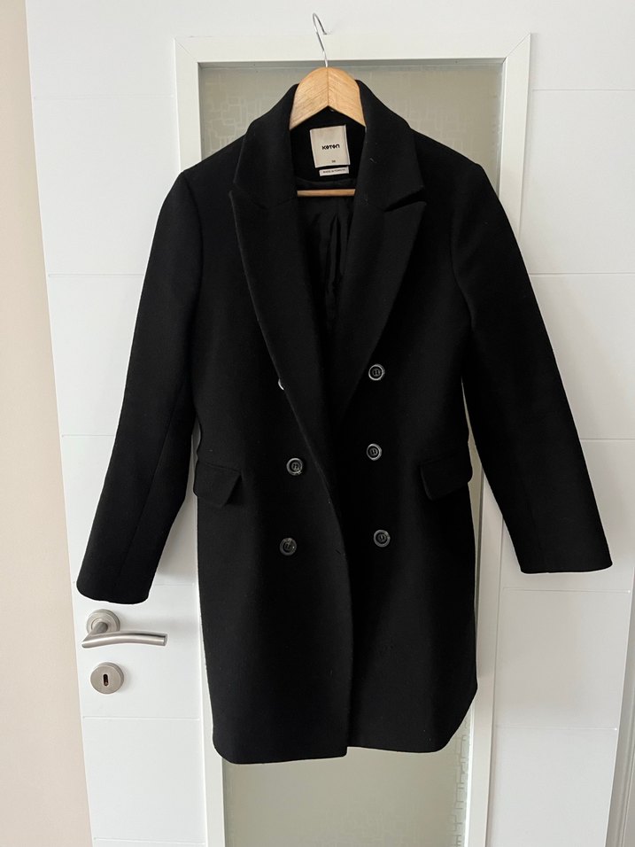 Siyah Çift Düğmeli kaşe Kaban - Görsel 4