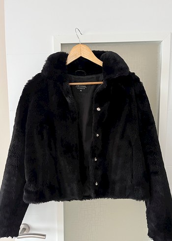 Siyah Kadın Peluş Kürk Detaylı Mont - Görsel 2