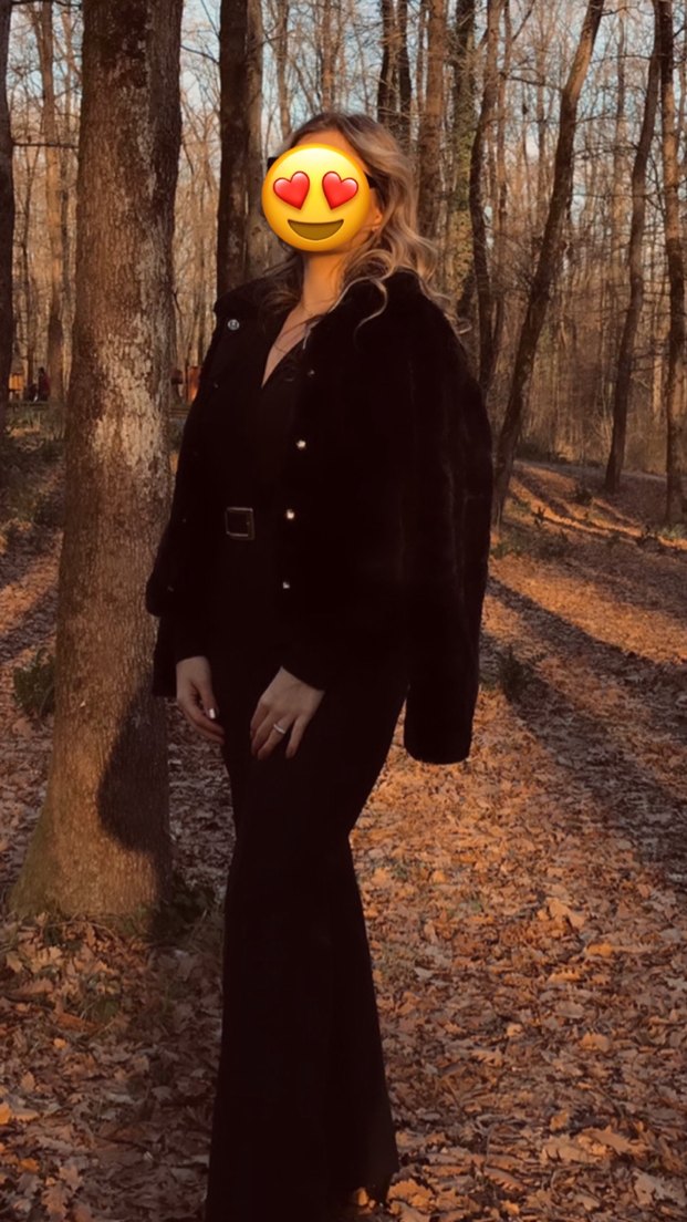 Siyah Kadın Peluş Kürk Detaylı Mont - Görsel 4