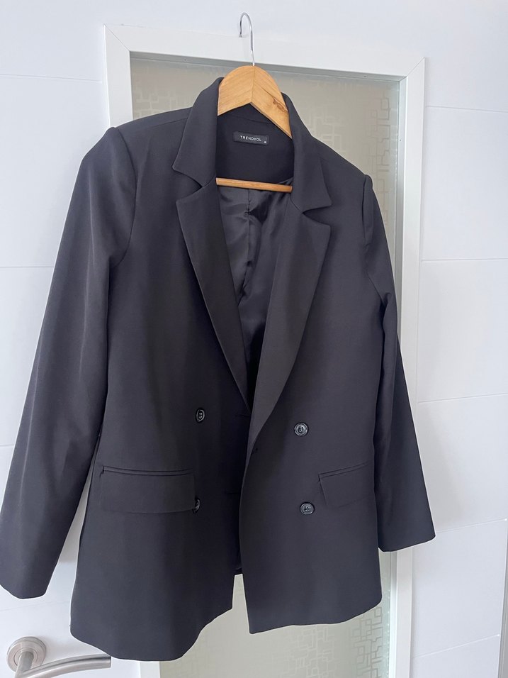 Kadın Siyah Düğmeli Blazer Ceket - Görsel 5