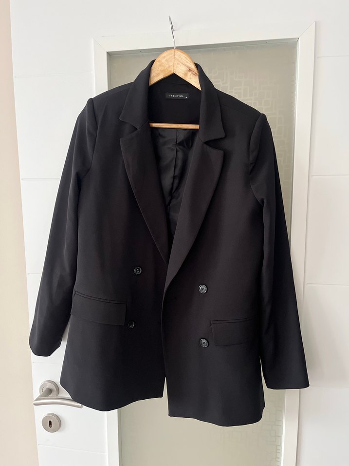 Kadın Siyah Düğmeli Blazer Ceket - Görsel 2