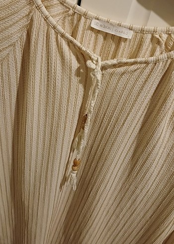 Bej Bohem Uzun Kollu Bluz - Görsel 2