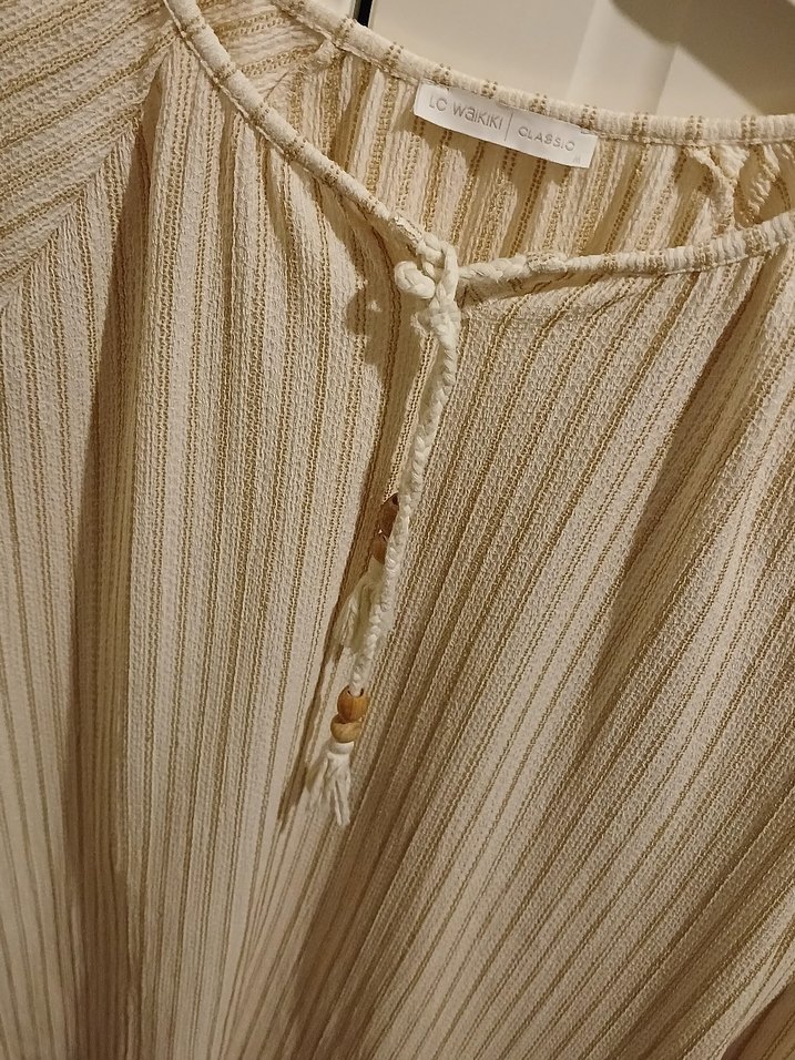 Bej Bohem Uzun Kollu Bluz - Görsel 2