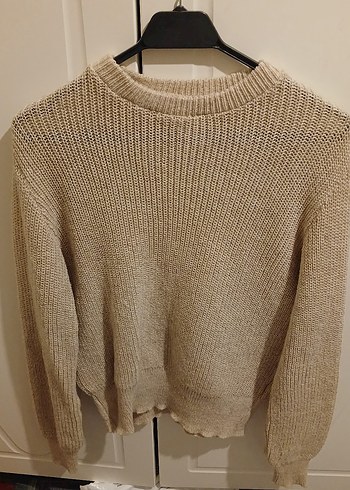 Bej Kadın Örgü Triko Kazak - Görsel 2