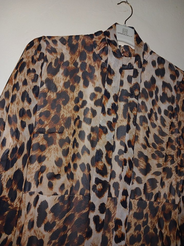 Kahverengi Leopar Desenli Uzun Bohem Elbise - Görsel 2