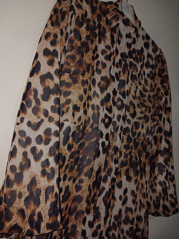 Kahverengi Leopar Desenli Uzun Bohem Elbise - Görsel 3