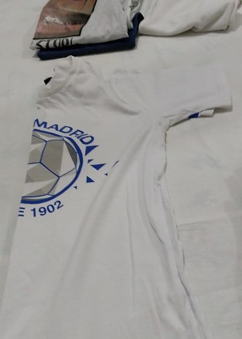 11-12 Yaş Beden beyaz Renk Real Madrid Baskılı Beyaz Erkek Tişört