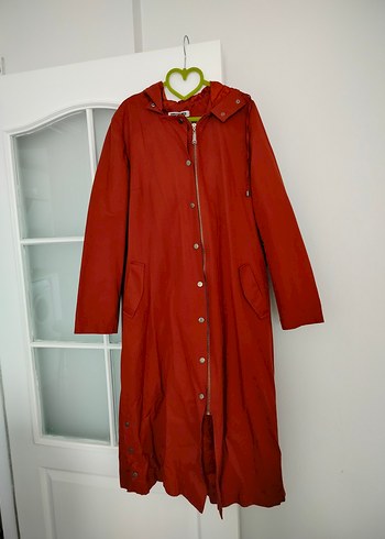 kiremit Uzun Düğmeli Kadın Yağmurluk - Görsel 2