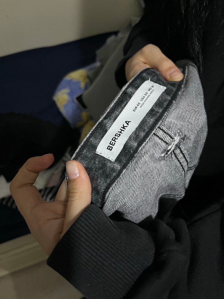 Gri Bol Kesim Midi Kot Pantolon - Görsel 2