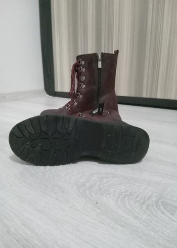 Bordo Deri Bağcıklı Yüksek cocuk Bot - Görsel 3