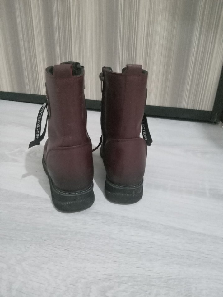 Bordo Deri Bağcıklı Yüksek cocuk Bot - Görsel 4